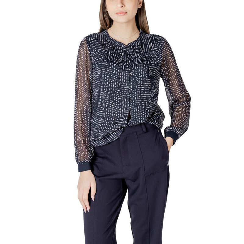Street One Blouse Chiffon Imprimée Bleue avec Détail de Placket