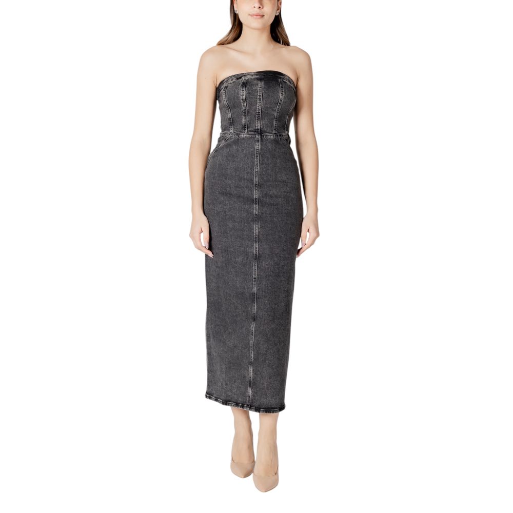 ICHI IHBELLAS DR 20122447 Robe Midi Noire en Coton