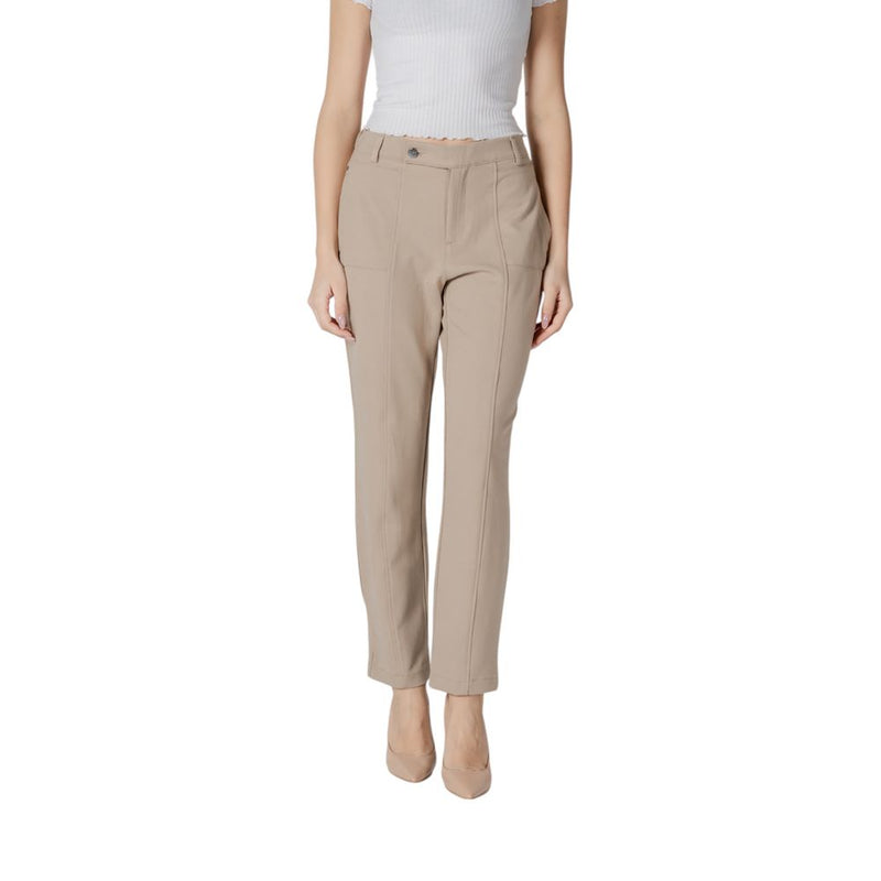 Street One Beige Viscose Pant - Tapered Leg Women's Trousers