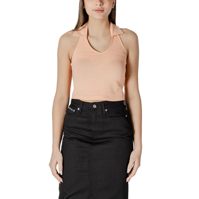 Calvin Klein Jeans Top Orange à Col Polo Halterneck