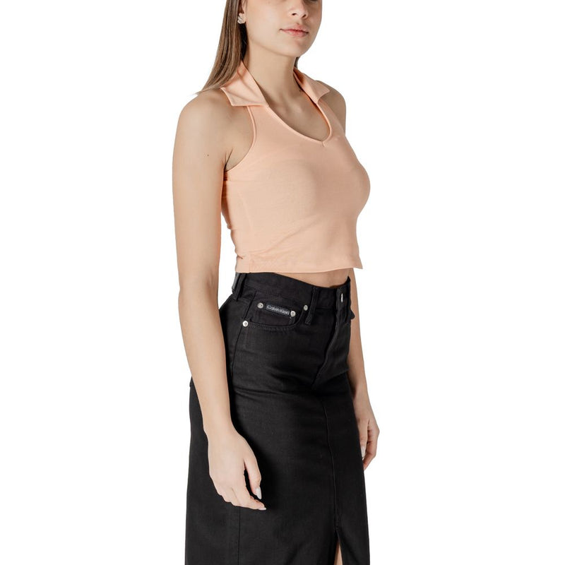 Calvin Klein Jeans Top Orange à Col Polo Halterneck