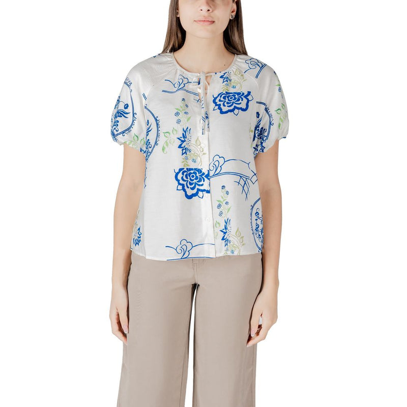 ICHI IHLUCIE Chemisier Blanc en Viscose à Manches Courtes pour Femmes