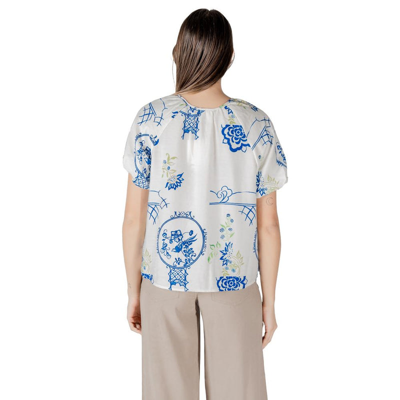 ICHI IHLUCIE Chemisier Blanc en Viscose à Manches Courtes pour Femmes