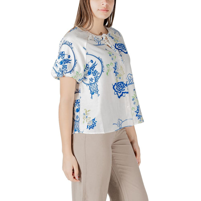 ICHI IHLUCIE Chemisier Blanc en Viscose à Manches Courtes pour Femmes