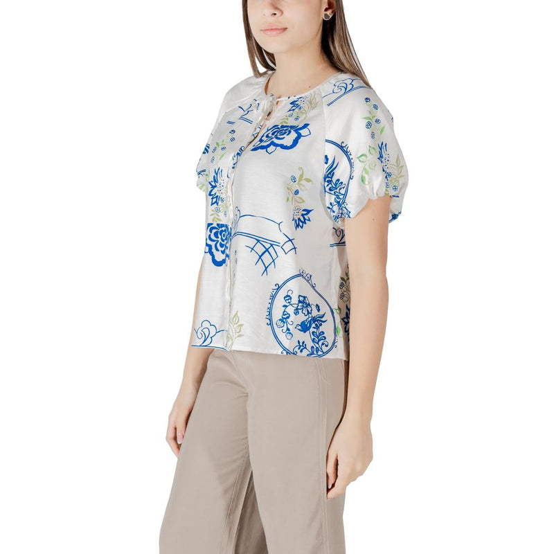 ICHI IHLUCIE Chemisier Blanc en Viscose à Manches Courtes pour Femmes