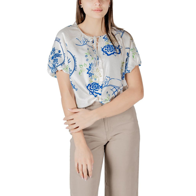 ICHI IHLUCIE Chemisier Blanc en Viscose à Manches Courtes pour Femmes