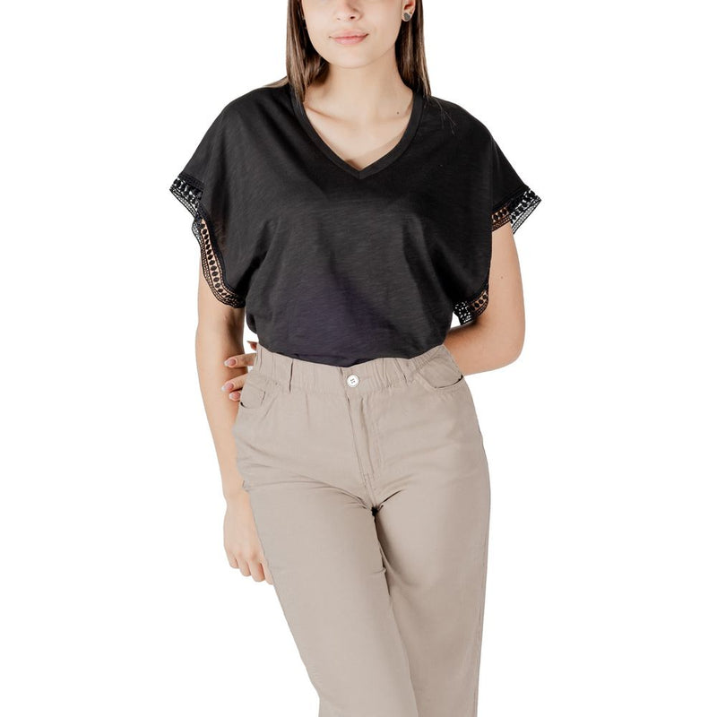 ICHI IHOLYA SS4 T-Shirt Noir en Coton pour Femmes