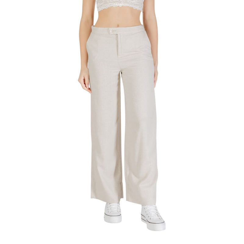 Only ONLCARO HW LINEN Beige Viscose Wide-Leg Pants