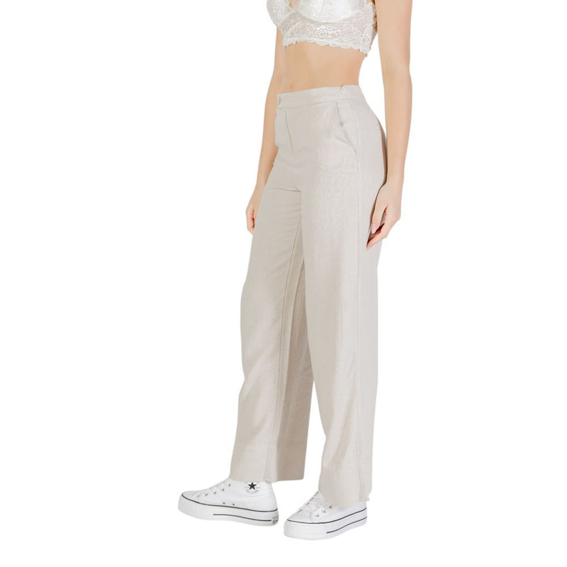 Only ONLCARO HW LINEN Beige Viscose Wide-Leg Pants