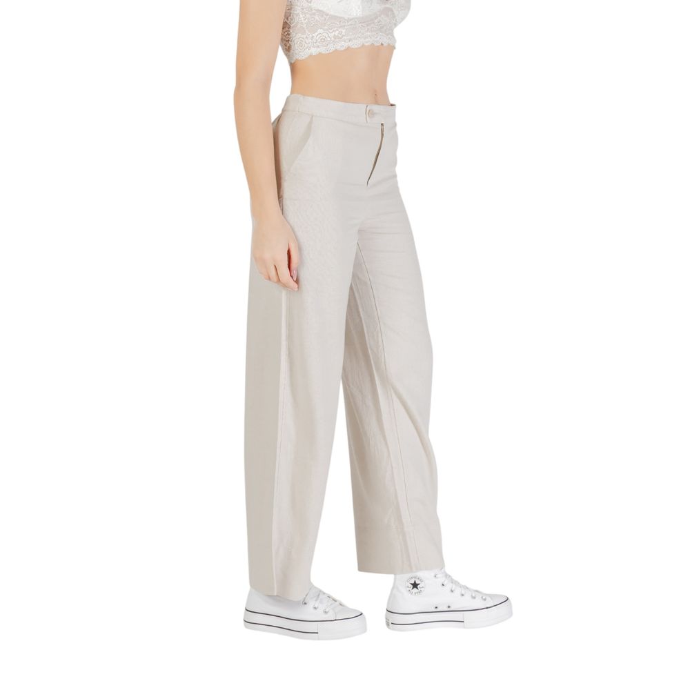 Only ONLCARO HW LINEN Beige Viscose Wide-Leg Pants