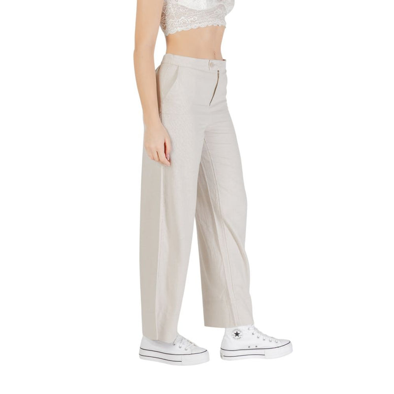 Only ONLCARO HW LINEN Beige Viscose Wide-Leg Pants