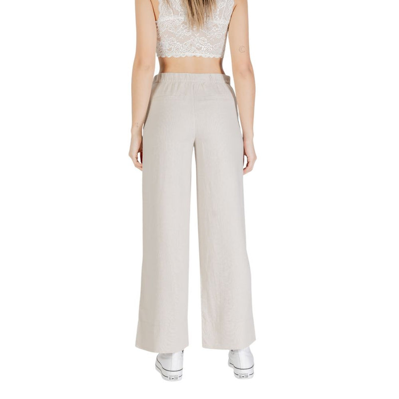 Only ONLCARO HW LINEN Beige Viscose Wide-Leg Pants