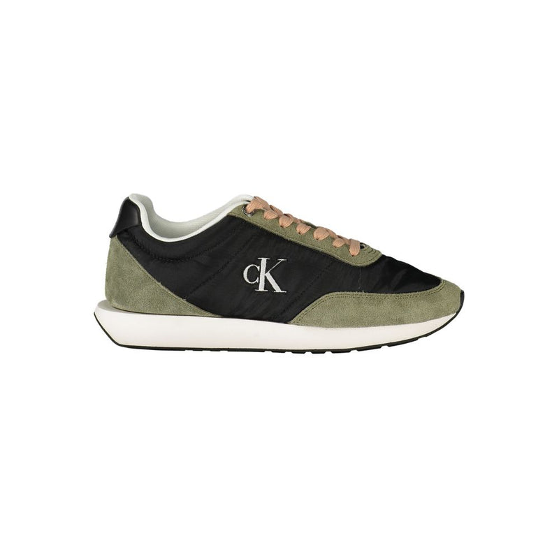 Calvin Klein Black Leather Women Sneaker with Green Accents