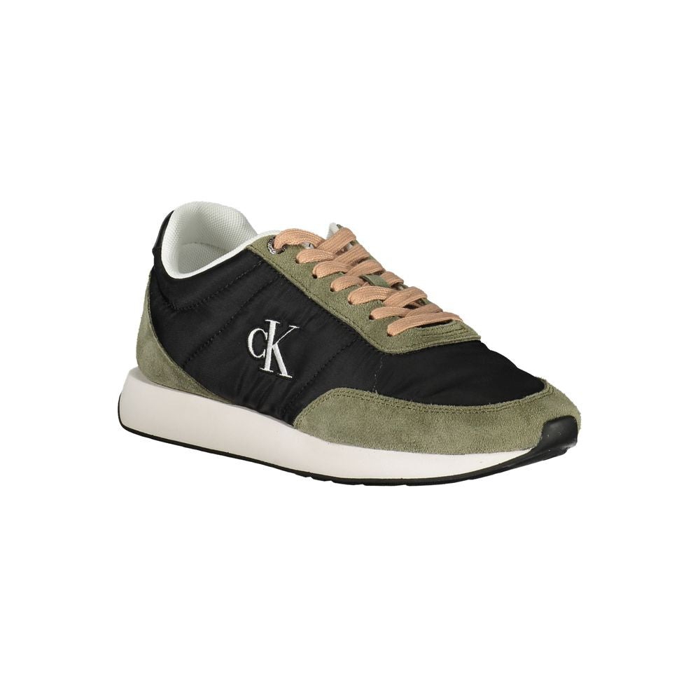 Calvin Klein Black Leather Women Sneaker with Green Accents