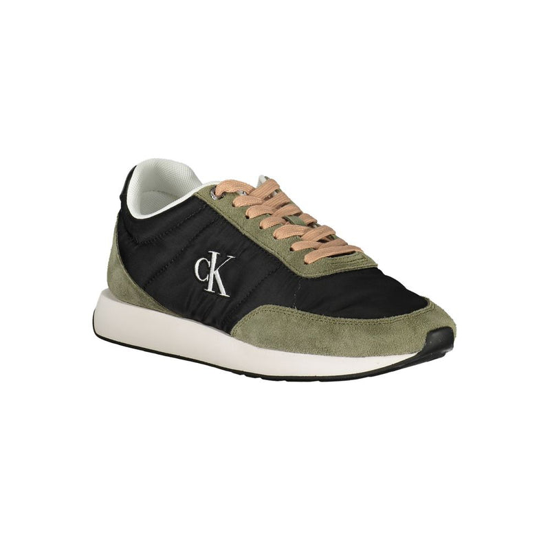 Calvin Klein Black Leather Women Sneaker with Green Accents