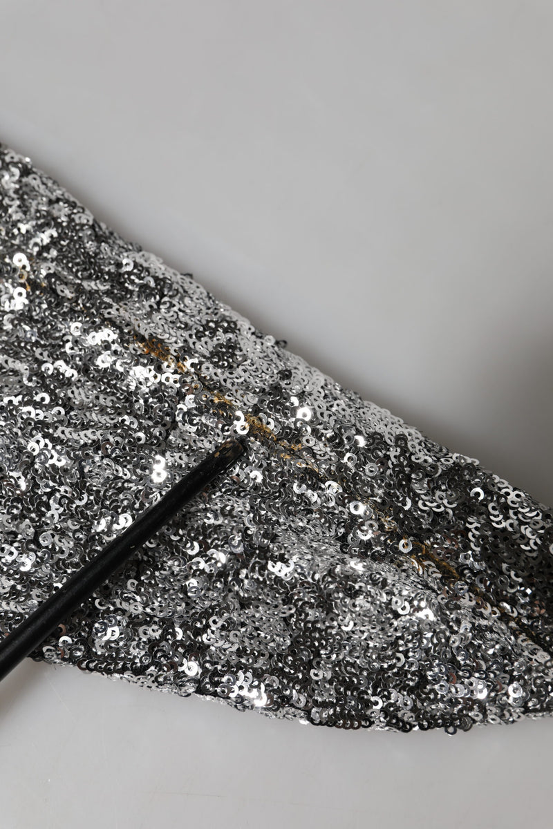 Dolce & Gabbana Silver Sequins Glitter High Heel Boots