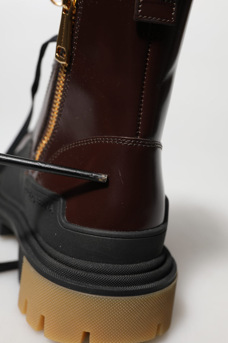 Dolce & Gabbana Bottes Biker en Cuir Maroon Mi-Mollet