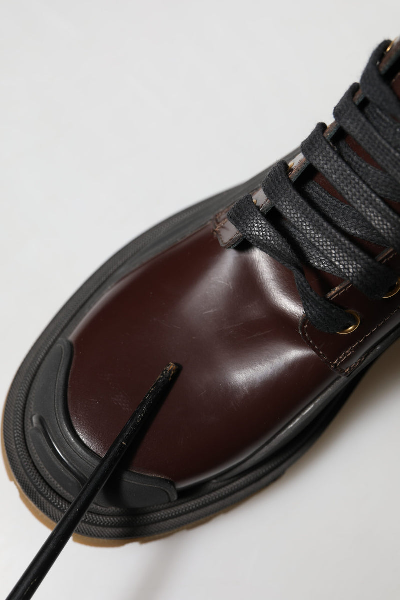 Dolce & Gabbana Bottes Biker en Cuir Maroon Mi-Mollet