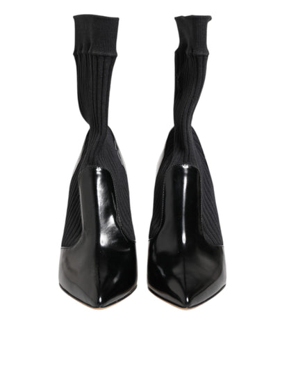 Dolce & Gabbana Black Stretch Stilettos Booties Socks Shoes