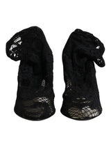 Dolce & Gabbana Black Lace Stretch Heels Mid Calf Boots