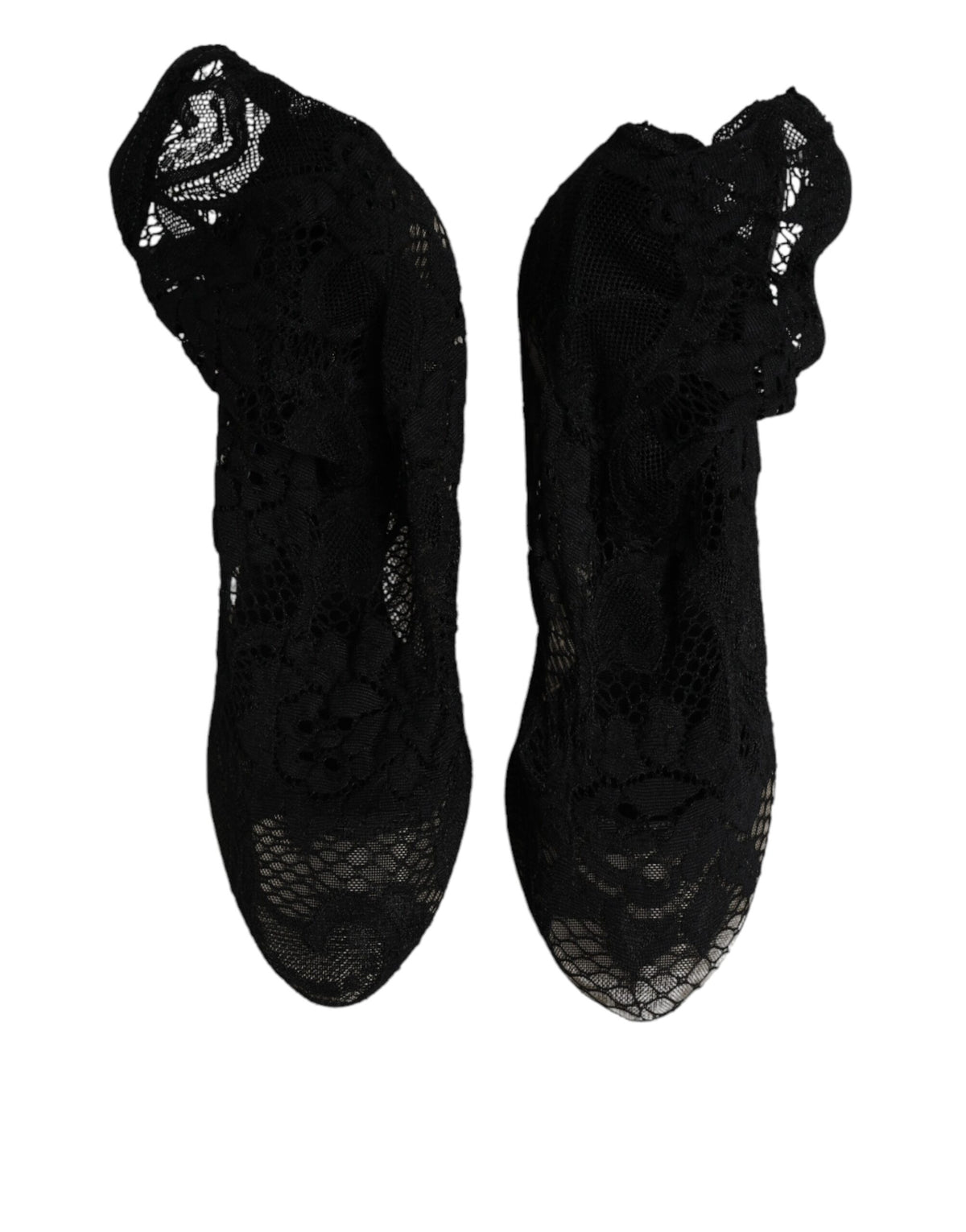 Dolce & Gabbana Black Lace Stretch Heels Mid Calf Boots