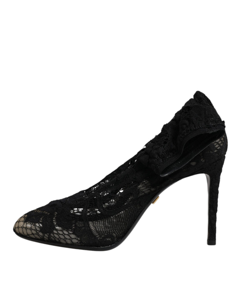 Dolce & Gabbana Black Lace Stretch Heels Mid Calf Boots