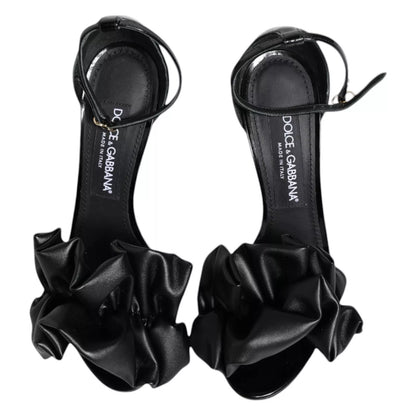 Dolce & Gabbana Black Leather Ankle Strap Heel Sandals Shoes