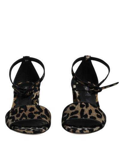 Dolce & Gabbana Gold Leopard Ankle Strap Heels Sandals Shoes