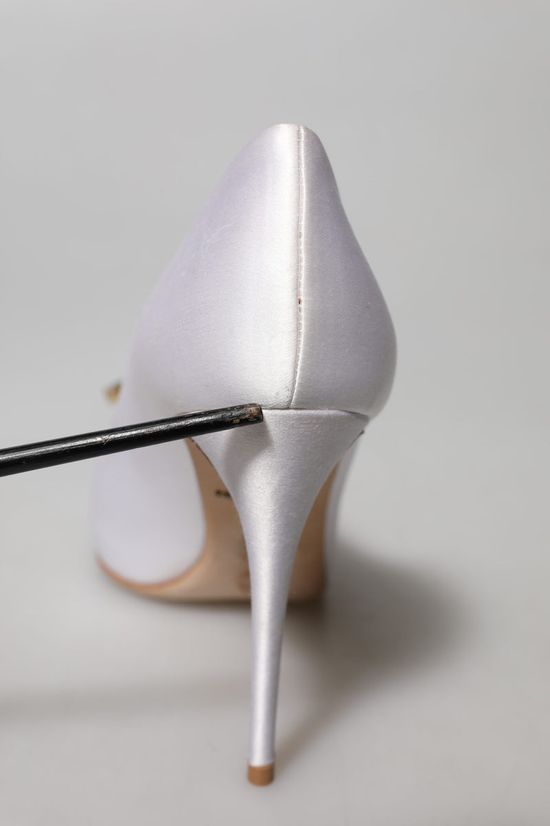 Dolce & Gabbana White Crystals Peep Toe Satin Pumps