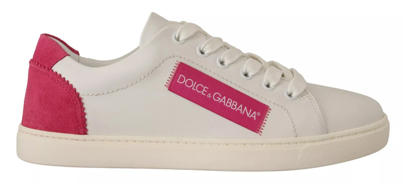 Dolce & Gabbana White Suede Leather Low Top Sneakers