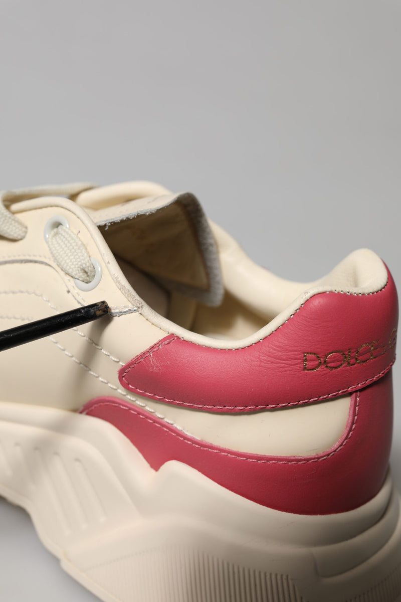 Dolce & Gabbana White Pink Leather Daymaster Sneakers