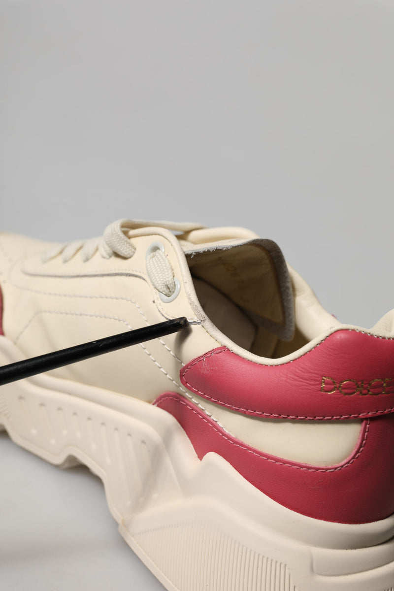 Dolce & Gabbana White Pink Leather Daymaster Sneakers