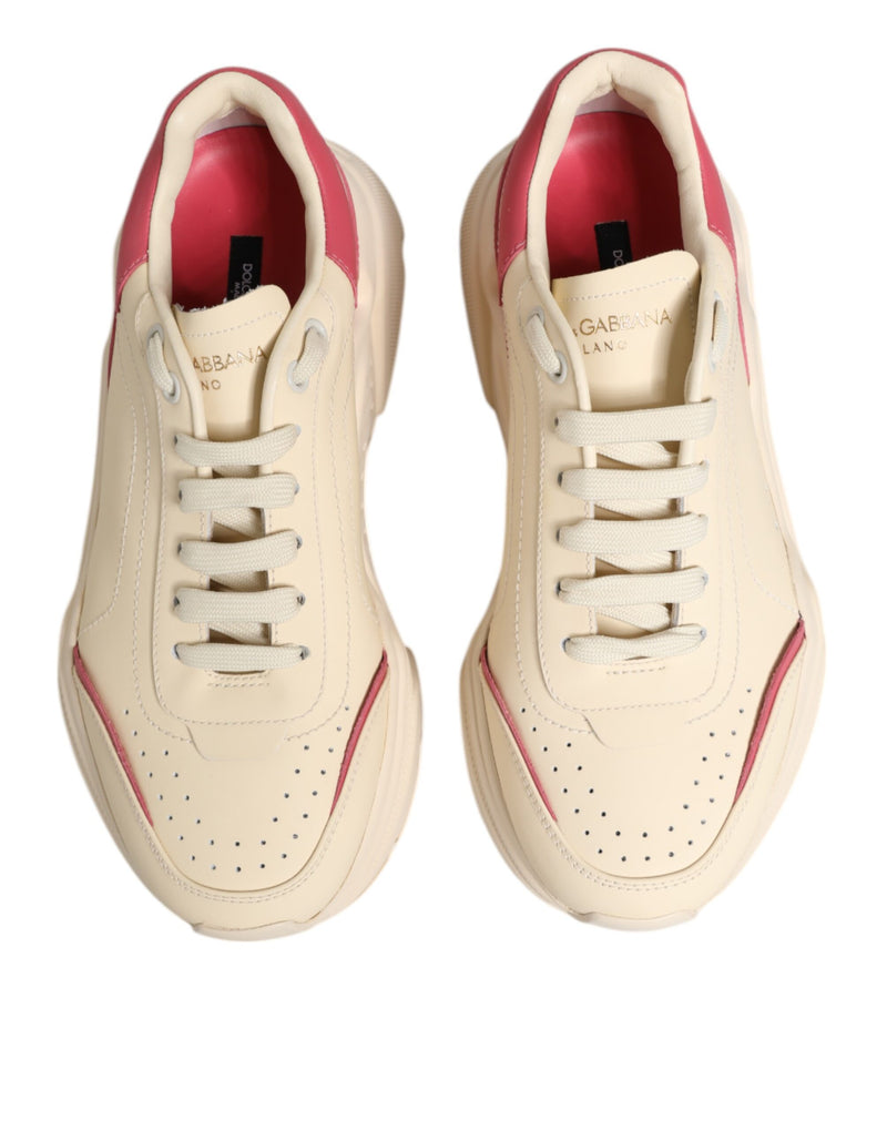 Dolce & Gabbana White Pink Leather Daymaster Sneakers