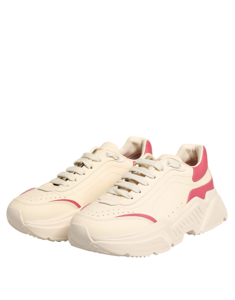 Dolce & Gabbana White Pink Leather Daymaster Sneakers