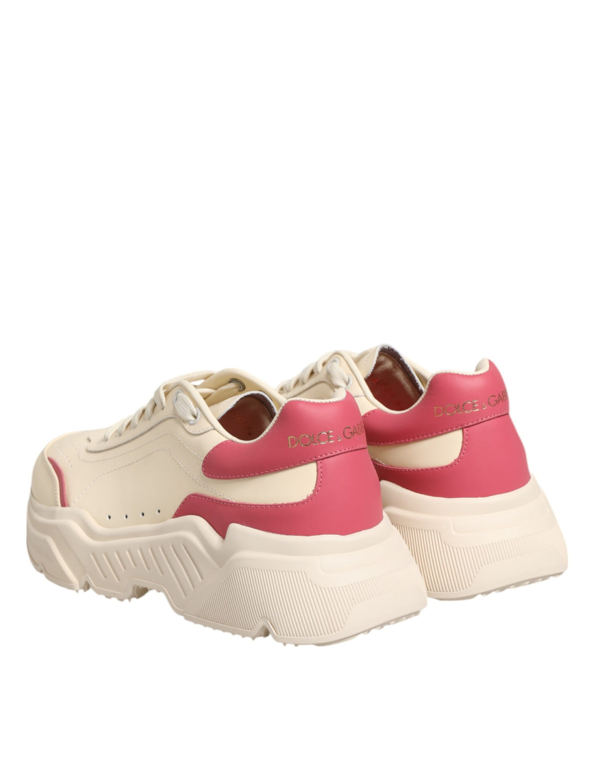 Dolce & Gabbana White Pink Leather Daymaster Sneakers