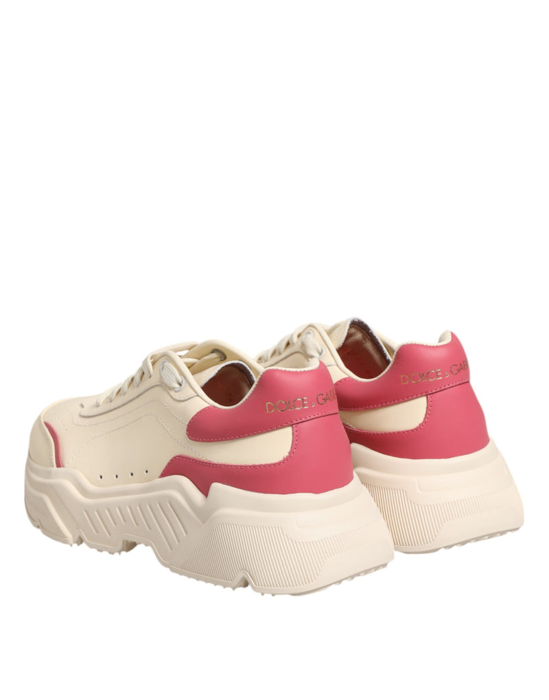 Dolce & Gabbana White Pink Leather Daymaster Sneakers