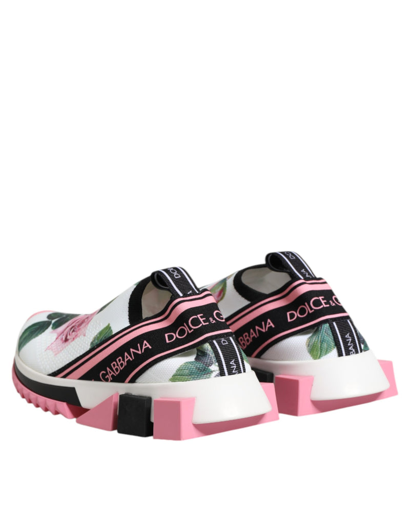 Dolce & Gabbana White Rose Print Sorrento Sneakers