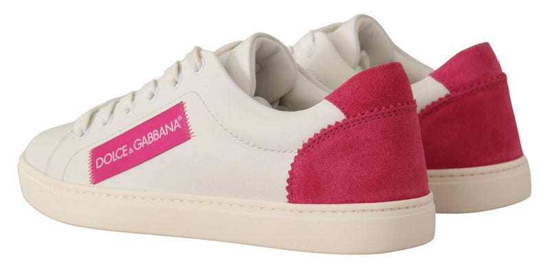 Dolce & Gabbana White Suede Leather Low Top Sneakers