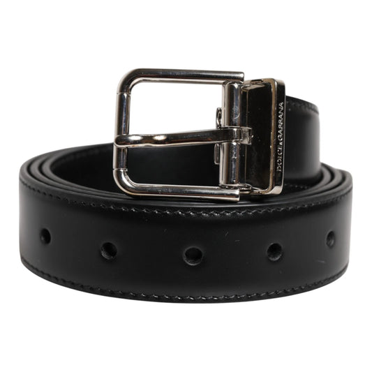 Dolce &amp; Gabbana Zwarte Kalfsleren Zilveren Metalen Gesp Riem