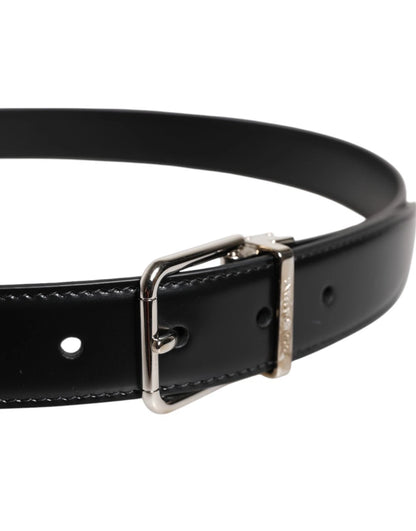 Dolce &amp; Gabbana Zwarte Kalfsleren Zilveren Metalen Gesp Riem