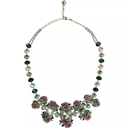 Dolce &amp; Gabbana gouden ketting van messing schakels met rozenblaadjes en kristallen