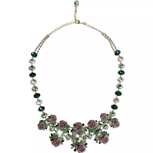 Dolce &amp; Gabbana gouden ketting van messing schakels met rozenblaadjes en kristallen