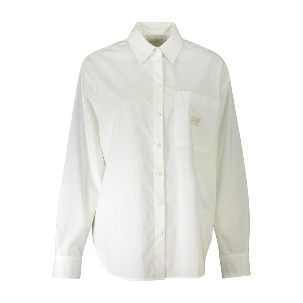 Chemise en Coton Blanc Calvin Klein - Manches Longues avec Col Italien