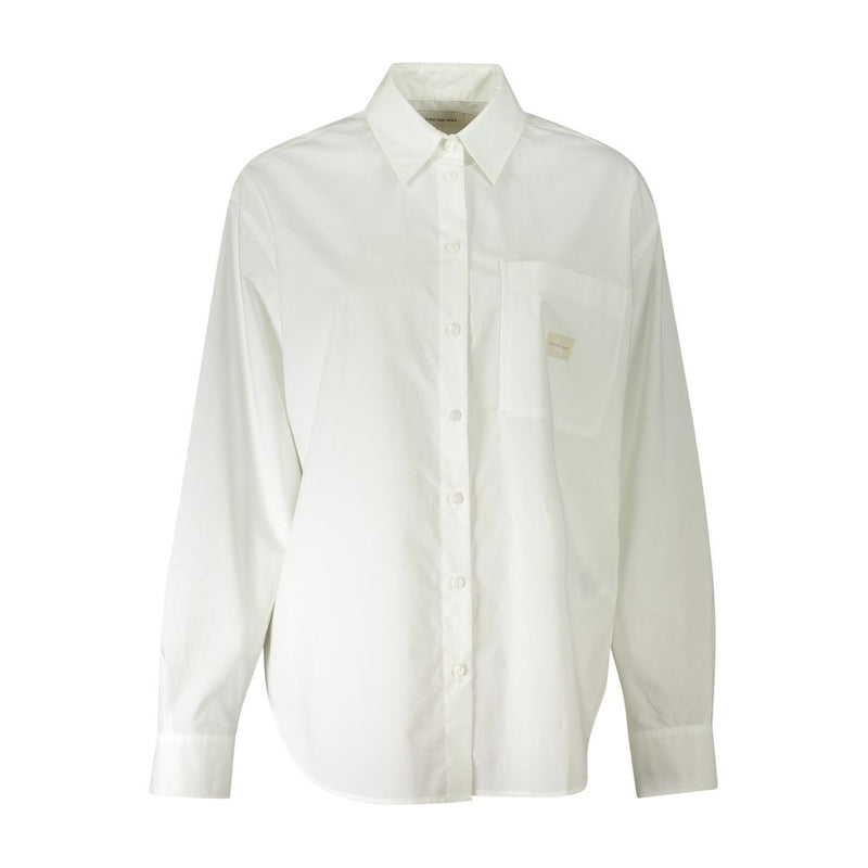 Chemise en Coton Blanc Calvin Klein - Manches Longues avec Col Italien