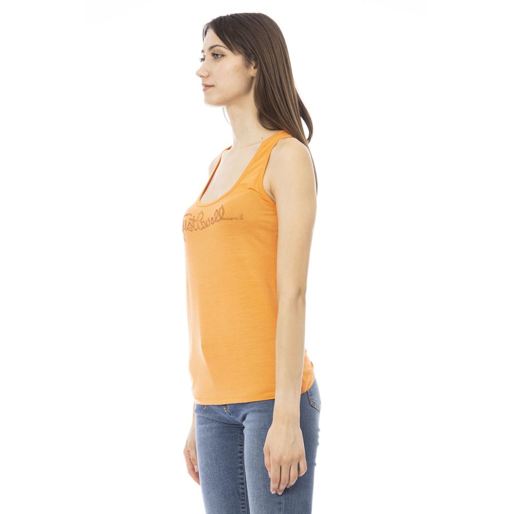 Just Cavalli Orange Viscose Tank Top with Rhinestone Logo