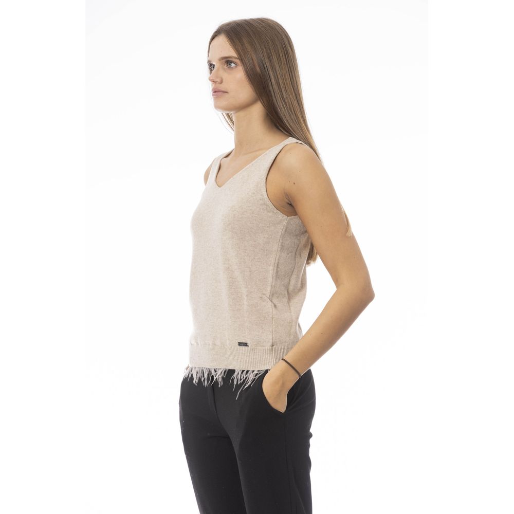 Baldinini Trend Top Femme Beige en Laine avec Plumes