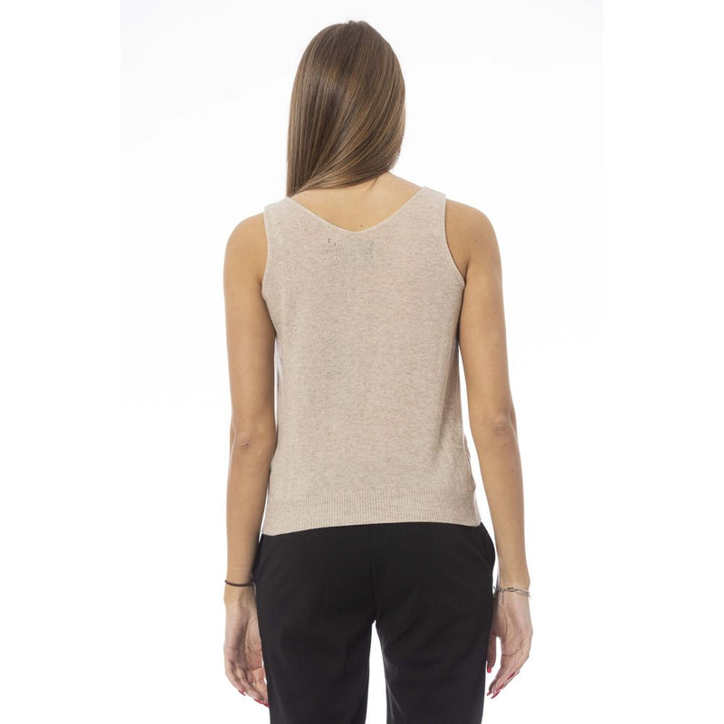 Baldinini Trend Beige Wool Women Top with Feathers