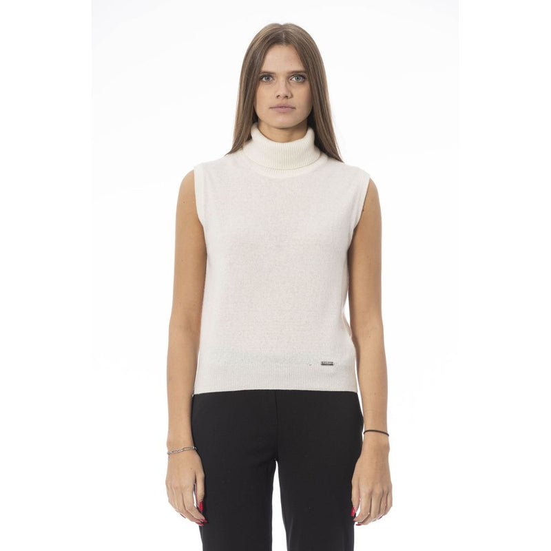 Baldinini Trend White Wool Women Sweater - Luxurious Turtleneck Vest