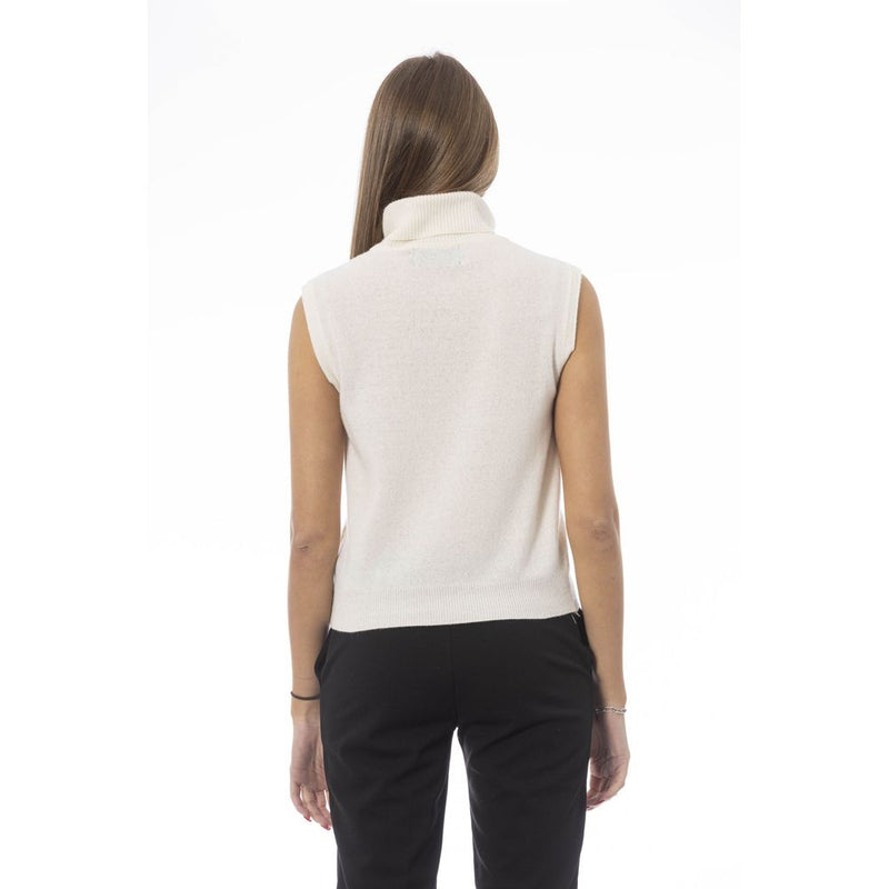 Baldinini Trend White Wool Women Sweater - Luxurious Turtleneck Vest