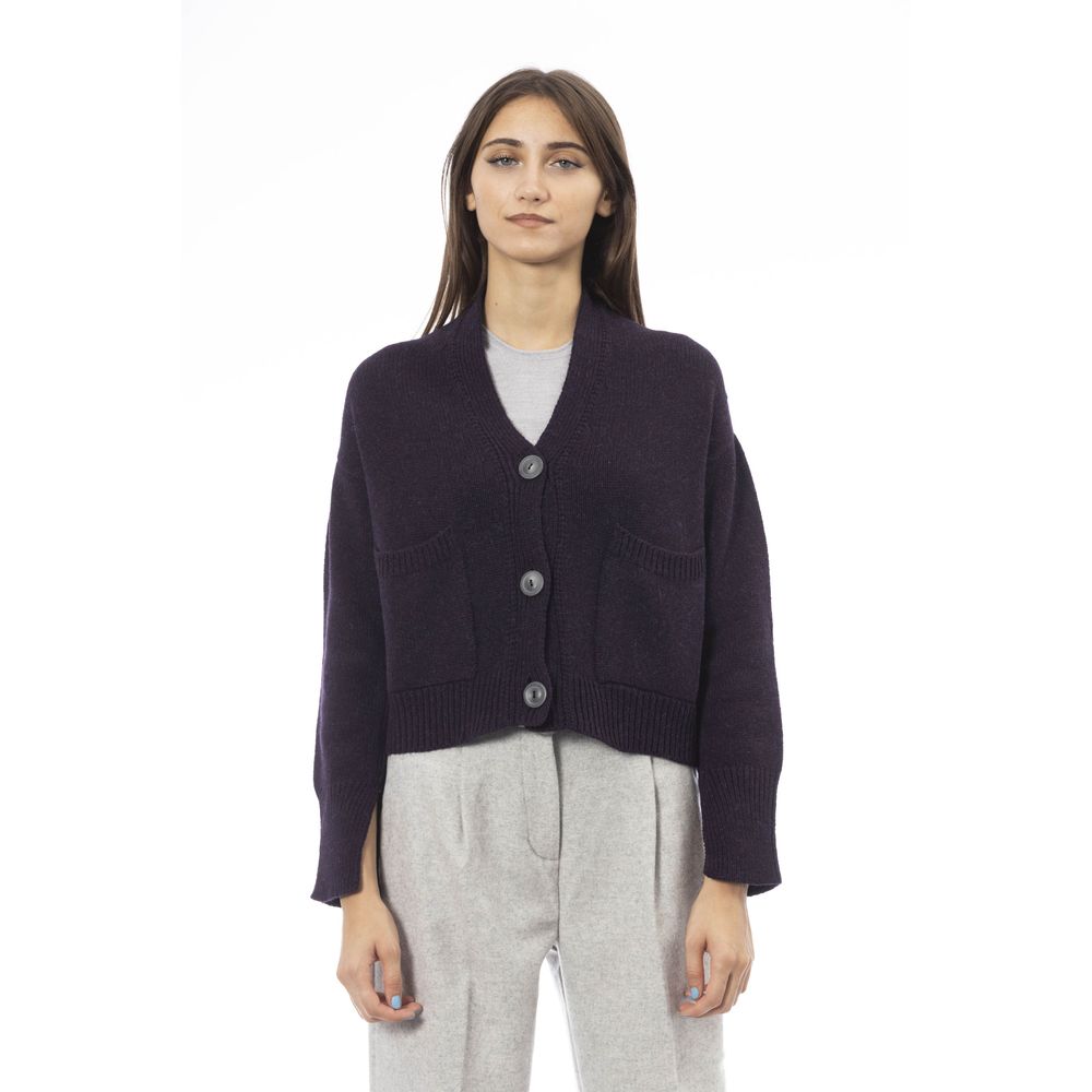 Alpha Studio Cardigan en laine mérinos violet pour femme